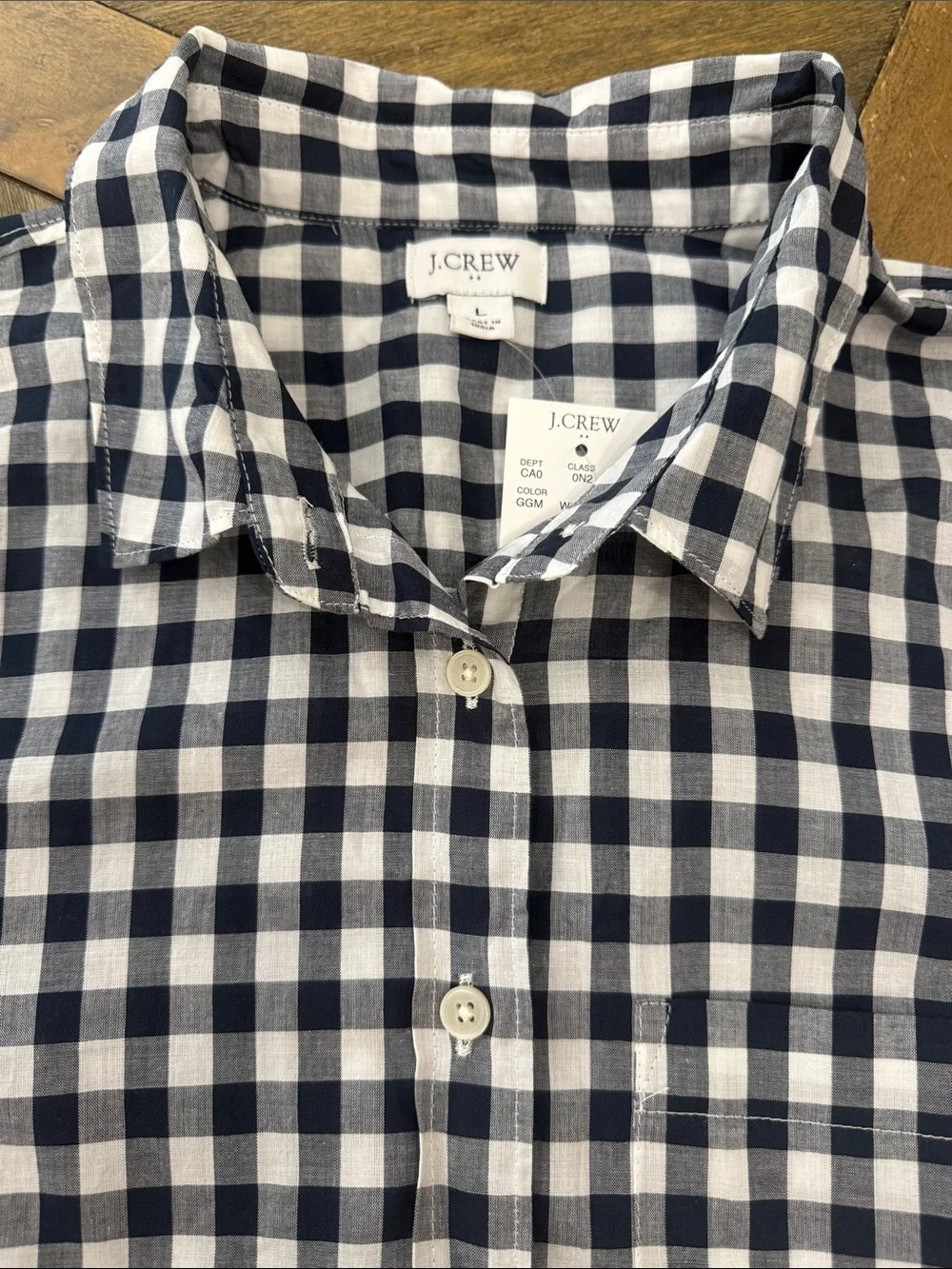 J.Crew NWT Classic Plaid Shirt in Signature Fit Navy White Gingham Womens Size L